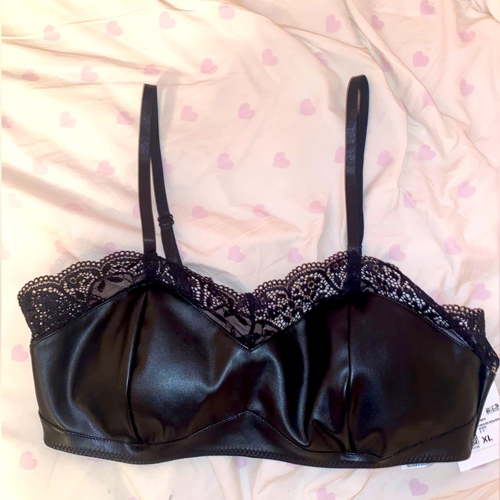 NWT Forever 21 Faux Leather Lace-Trim Bralette Size XL